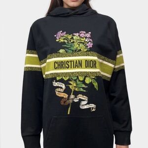 CHRISTIAN DIOR WOMEN'S BLACK FLOWER EMBROIDERY COTTON HOODIE
